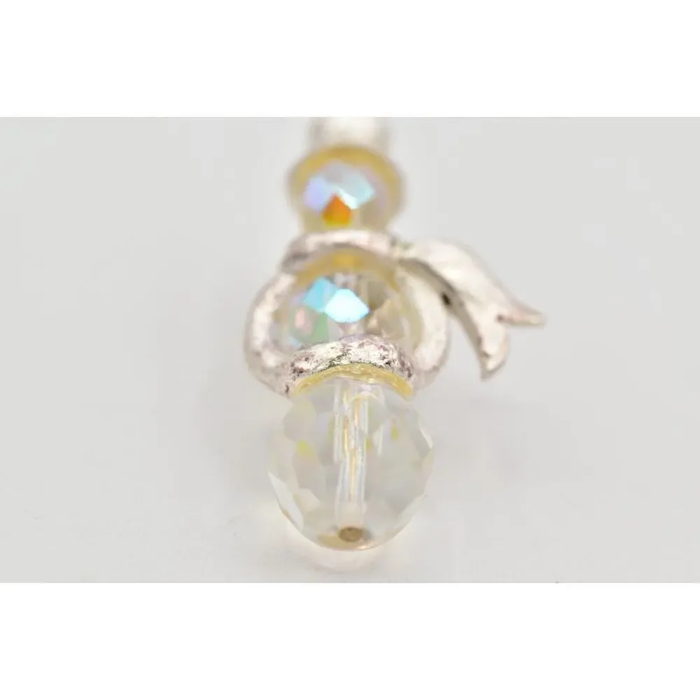 Olit Vintage Crystal Snowman Pin Brooch Tie Tac Aurora Borealis Signed BinAL